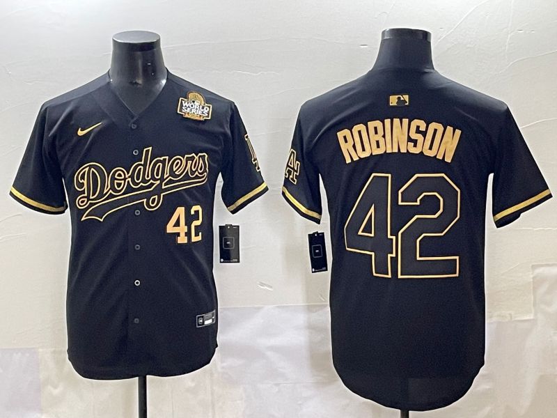 Men 2025 Los Angeles Dodgers #42 Robinson Black Gold Five generations Nike MLB Jersey style 5->los angeles dodgers->MLB Jersey